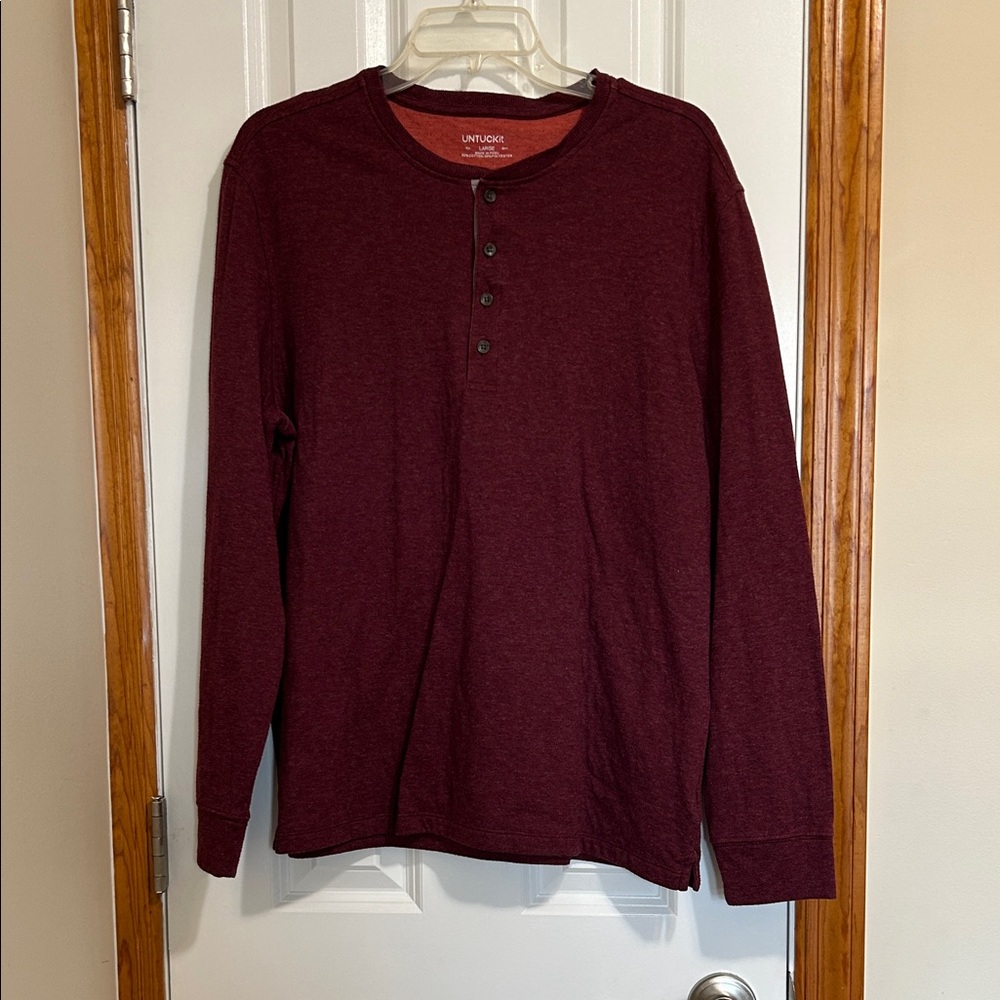 UNTUCKit Men’s Long Sleeve Henley Shirt Burgundy Size Large
